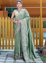 Silk Green Wedding Wear Embroidery Work Saree